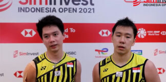 Kevin Sanjaya Sukamuljo/Marcus Fernaldi Gideon look very tired during the post-game interview. (photo: PBSI)