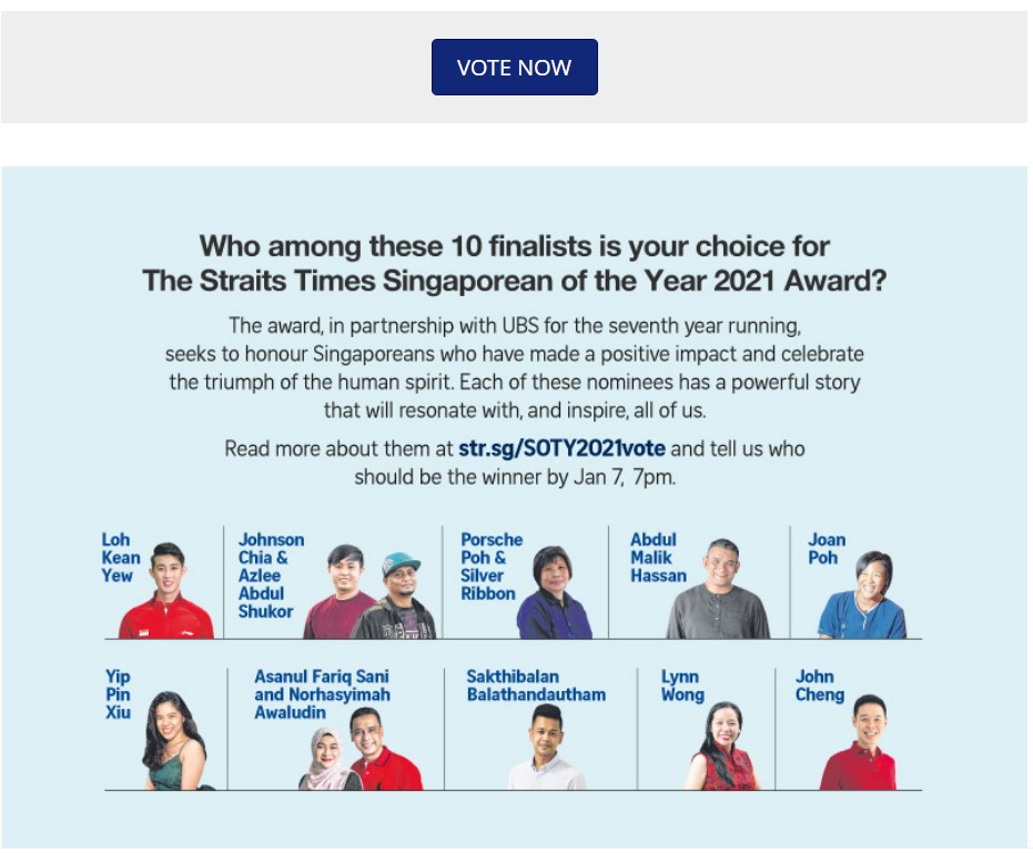 Loh Kean Yew nominated for Singaporean Of The Year 2021. (photo: The Straits Times)