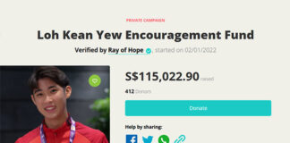 As of Jan 5, 2022, at 8.50 am (Singapore time), over S$115k was raised for Loh Kean Yew through crowdfunding. (photo: rayofhope.sg)