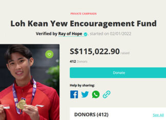 As of Jan 5, 2022, at 8.50 am (Singapore time), over S$115k was raised for Loh Kean Yew through crowdfunding. (photo: rayofhope.sg)