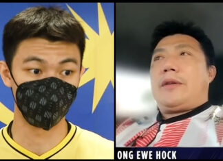 Lee Zii Jia (L) talks to Malaysian media. Ong Ewe Hock (R) provides helpful suggestions for how BAM should handle conflict between the association vs. independent players. (photo: Astro Arena)
