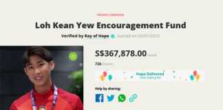 Crowdfunding for Loh Kean Yew Ends, With a Total Raise of S$417,878. (photo: rayofhope.sg)