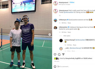 Cheam June Wei thanks Viktor Axelsen for permitting him to train in Dubai with him and Loh Kean Yew. (photo: Cheam June Wei's Instagram)