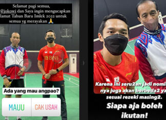 Jonatan Christie and Indonesia's President - Joko Widodo Give Out "Ang Pao/Red Envelopes". (photo: Jonatan Christie's IG)