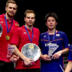 Vladimir Ivanov (left)/Ivan Sozonov (second left) defeated Hiroyuki Endo/Kenichi Hayakawa of Japan 21-23, 21-18, 21-16 to win the 2016 All England men's doubles title. (photo: BWF)
