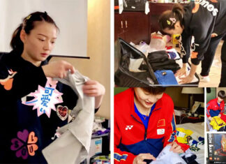 Huang Yaqiong and Chen Yufei have a lot of things to pack to get ready for the six-month training and competitions overseas. (photo: Weibo)