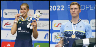 Congratulations to Carolina Marin (L) and Viktor Axelsen for winning the 2022 European Championships. (photo: SOPA Images/LightRocket)