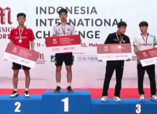 Lei Lan Xi, Weng Hong Yang, Jeon Hyeok Jin, and Son Wan Ho (from left) at the 2022 Indonesia International Challenge awards ceremony. (photo: Weibo)