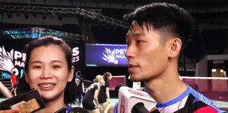 Goh Liu Ying/Chan Peng Soon talk to Malaysian media before the 2023 Malaysia Open.