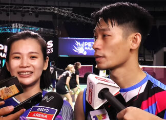 Goh Liu Ying/Chan Peng Soon talk to Malaysian media before the 2023 Malaysia Open.