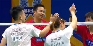 Hendra Setiawan/He Bingjiao vs. Zheng Si Wei/Huang Ya Qiong At 2023 China Badminton Super League (CBSL) (photo: Weibo)
