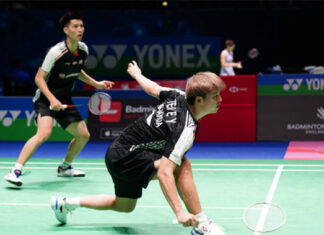 Ong Yew Sin/Teo Ee Yi upset World No. 1 Fajar Alfian/Muhammad Ardianto in the 2023 Badminton Asia Championships quarter-finals. (photo: Shi Tang/Getty Images)