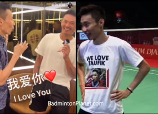 Lee Chong Wei shows his love and respect for Lin Dan and Taufik Hidayat. (photo: Lin Dan's FB and YouTube)