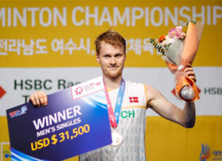 Anders Antonsen beats Loh Kean Yew to win the 2023 Korea Open title. (photo: VCG/Getty Images)