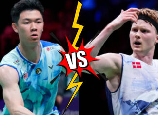 Lee Zii Jia prepares for the Arctic Open semi-final against Anders Antonsen. (photo credit: AFP)