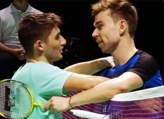 Christo Popov (L) greets Rasmus Gemke after the 2024 German Open men's singles final. (photo: BWF)