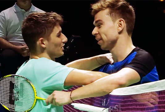 Christo Popov (L) greets Rasmus Gemke after the 2024 German Open men's singles final. (photo: BWF)