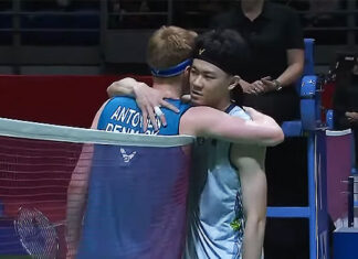 Lee Zii Jia and Anders Antonsen greet each other after the 2024 Malaysia Masters quarter-final match. (Photo: BWF)