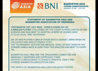 Announcement about Zhang Zhijie's passing made by Badminton Asia. (photo: Badminton Asia)