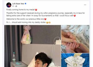 Congratulations to Loh Kean Yew on welcoming an adorable and sweet baby to his family! (Photo: Loh Kean Yew's Facebook)