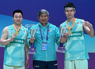 Herry Iman Pierngadi celebrates with Aaron Chia/Soh Wooi Yik after BAC 2025 victory. (Photo: Soh Wooi Yik's IG)