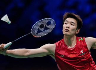 Li Shifeng wins a point for China in the tie against Thailand at the 2025 Sudirman Cup. (Photo: Fred Lee/Getty Images)