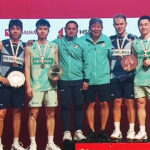 Man Wei Chong & Tee Kai Wun, Aaron Chia & Soh Wooi Yik, and their coach - Herry Iman Pierngadi , pose after the final at the 2025 Malaysia Masters. (Photo: BWF)