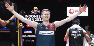 Anders Antonsen celebrates winning the 2025 Indonesia Open men’s singles title after defeating Chou Tien Chen. (Photo: BWF)