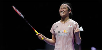 An Se Young celebrates her comeback win over Wang Zhi Yi in the 2025 Indonesia Open women’s singles final. (Photo: AFP)