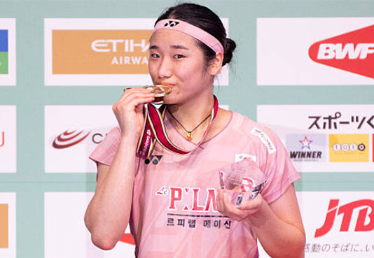 An Se Young celebrates her second Japan Open title. (Photo: Shi Tang/Getty Images)