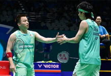 Aaron Chia and Soh Wooi Yik celebrating hard-fought win at 2025 China Masters. (Photo: AFP)