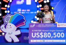 An Se Young celebrates her 2025 China Masters title at the podium. (Photo: AFP)