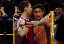 Jonatan Christie greets Alwi Farhan after their 2025 Korea Open semifinal battle. (Photo: BWF)