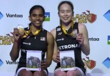 Pearly Tan and Thinaah Muralitharan celebrate after winning the 2025 Arctic Open women’s doubles title. (Photo: BWF)