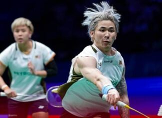 Chen Tang Jie and Toh Ee Wei celebrate their first-round win at the 2025 Denmark Open in Odense, Denmark. (Photo: AFP)
