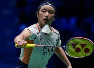 An Se Young celebrates after defeating Chen Yufei in the 2025 French Open semi-finals. (Photo: AFP)