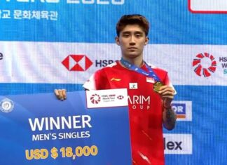 Jason Teh celebrates after winning the 2025 Korea Masters men’s singles title. (Photo: BWF)