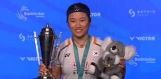 An Se Young celebrates her 10th title of the season at the 2025 Australian Open. (Photo: BWF)