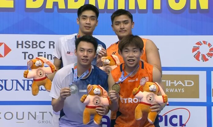 Congratulations to both Aaron Tai (right front)–Kang Khai Xing (right back) and Chia Wei Jie (left front)–Lwi Sheng Hao (left back) for reaching the 2025 Syed Modi International final. (Photo: BWF) Congratulations to both Aaron Tai (right front)–Kang Khai Xing (right back) and Chia Wei Jie (left front)–Lwi Sheng Hao (left back) for reaching the 2025 Syed Modi International final. (Photo: BWF)