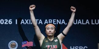 South Korea’s world No.1 An Se Young celebrates after winning the women’s singles final at the 2026 Malaysia Open in Kuala Lumpur. (Photo: Shi Tang/Getty Images)