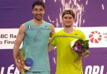 Alex Lanier (R) and Toma Junior Popov during the men’s singles awards ceremony at the 2026 Orléans Masters. (Photo: AFP)
