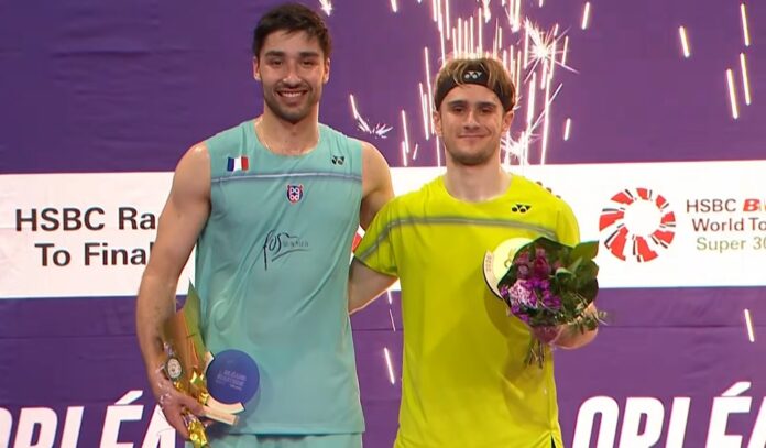 Alex Lanier (R) and Toma Junior Popov during the men’s singles awards ceremony at the 2026 Orléans Masters. (Photo: AFP)