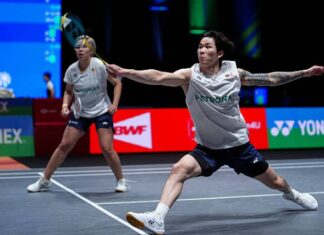 Chen Tang Jie/Toh Ee Wei during their first-round match at the 2026 All England Badminton Championships in Birmingham. (Photo: Getty Images)