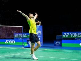 Christo Popov celebrates men’s singles title at European Badminton Championships 2026. (Photo: AFP)