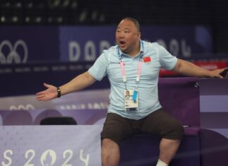 Zhang Jun, Olympic badminton gold medallist and president of the Chinese Badminton Association, during the 2024 Paris Olympics before being placed under investigation. (Photo: Xinhua)