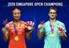 An Se Young, Alex Lanier Win 2026 Singapore Open Titles An Se Young and Alex Lanier celebrate their Singapore Open badminton titles after winning the women’s singles and men’s singles finals. (Photo: AFP)