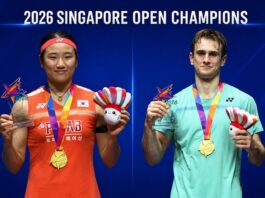 An Se Young, Alex Lanier Win 2026 Singapore Open Titles An Se Young and Alex Lanier celebrate their Singapore Open badminton titles after winning the women’s singles and men’s singles finals. (Photo: AFP)