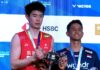 Alwi Farhan and Akane Yamaguchi Capture Australia Open Singles Titles Alwi Farhan and Dong Tian Yao pose together at the awards ceremony. Dong stands at 190 cm, while Alwi is listed at 174 cm, creating a noticeable 16 cm height difference between the two finalists. (Photo: BWF)