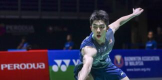 Eogene Ewe defeats Jason Teh Jia Heng to reach the 2026 Macau Open badminton men’s singles semifinals. (Photo: BWF)