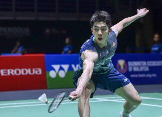 Eogene Ewe defeats Jason Teh Jia Heng to reach the 2026 Macau Open badminton men’s singles semifinals. (Photo: BWF)